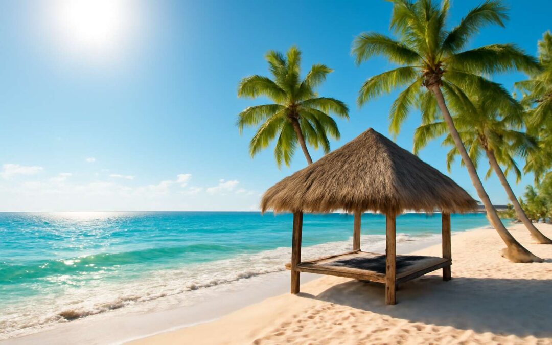 Escape to a thatch roof beach retreat for sun, sand, and serenity.